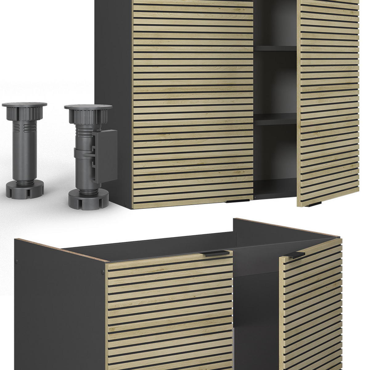 KÜCHENZEILE Fame-Line Eiche Paneel/Anthrazit 235 cm , AP Anthrazit - Hellbraun/Anthrazit, Holzwerkstoff (235/81.6/60cm) - Vicco