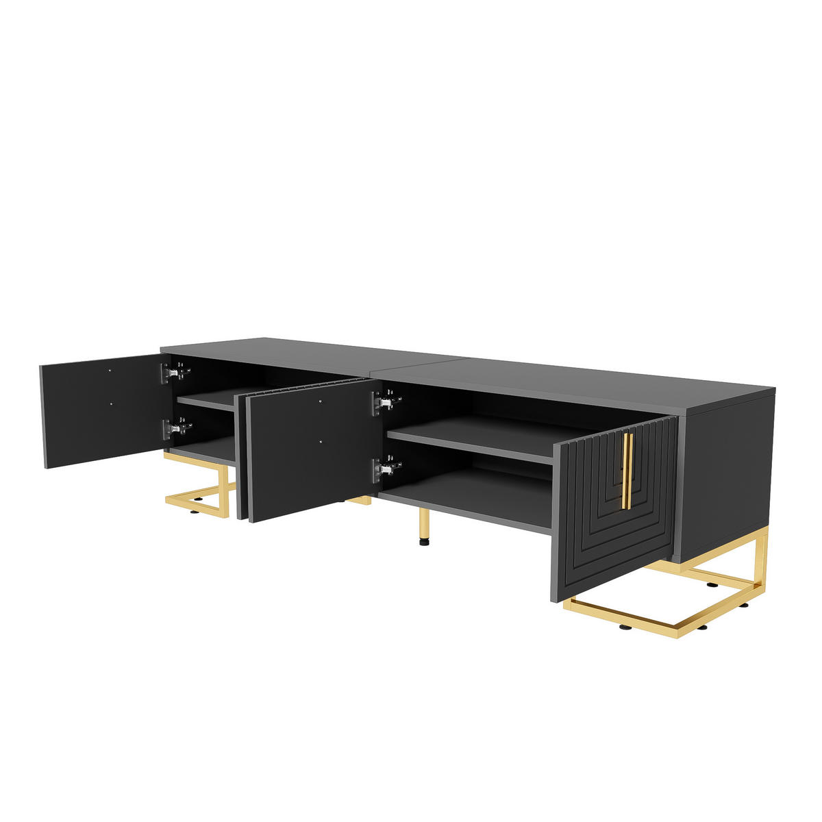 TV-SCHRANK in Grauschwarz mit 4 Türen und goldfarbenen Metallfüßen 170/40/45.5 cm - Grau, Holzwerkstoff (170/45.5/40cm) - Redom