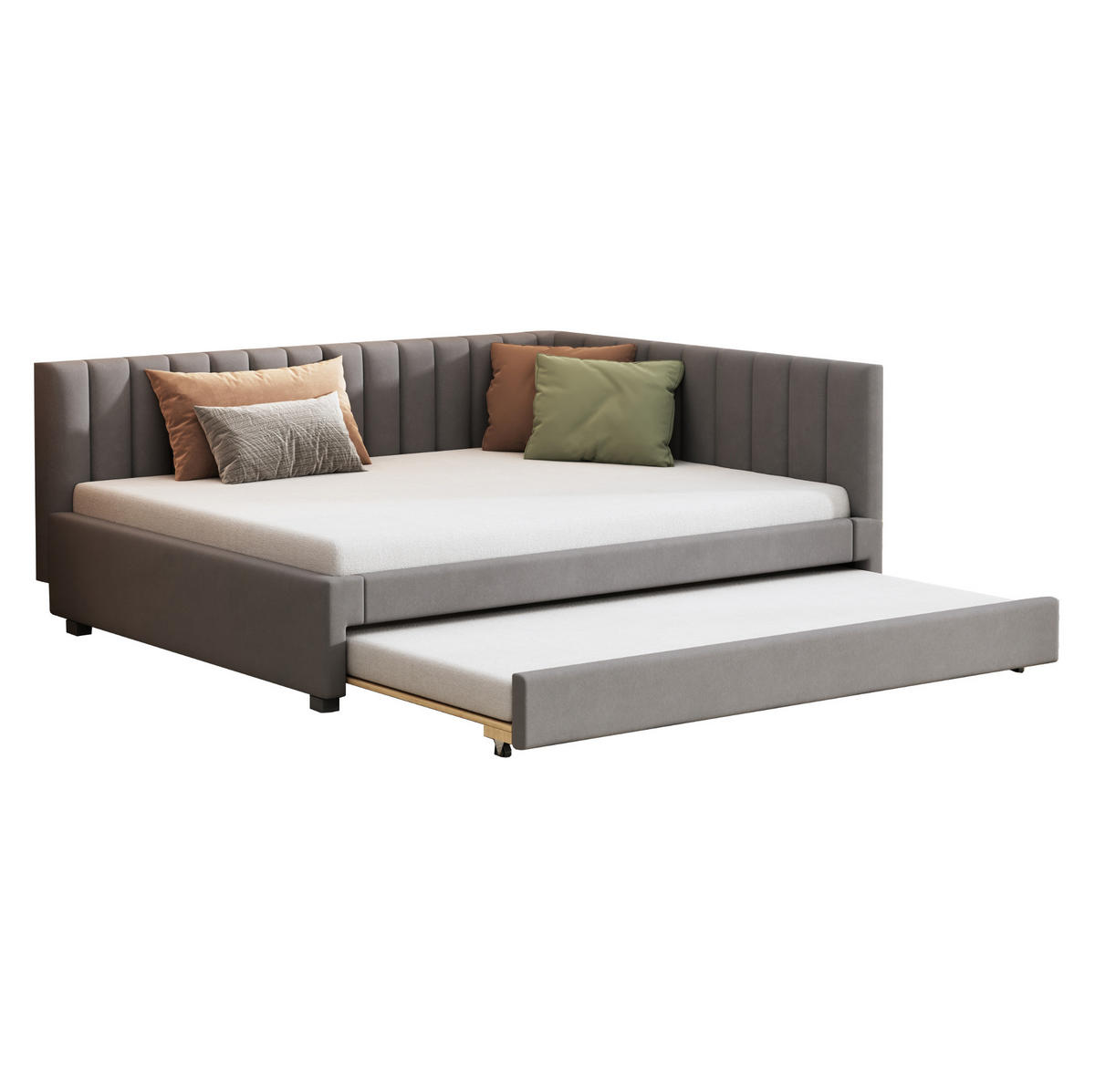 ČALOUNĚNÁ postel 140/200 cm šedá z sametu s výsuvným lůžkem - šedá, kůže (140/200cm) - OKWISH