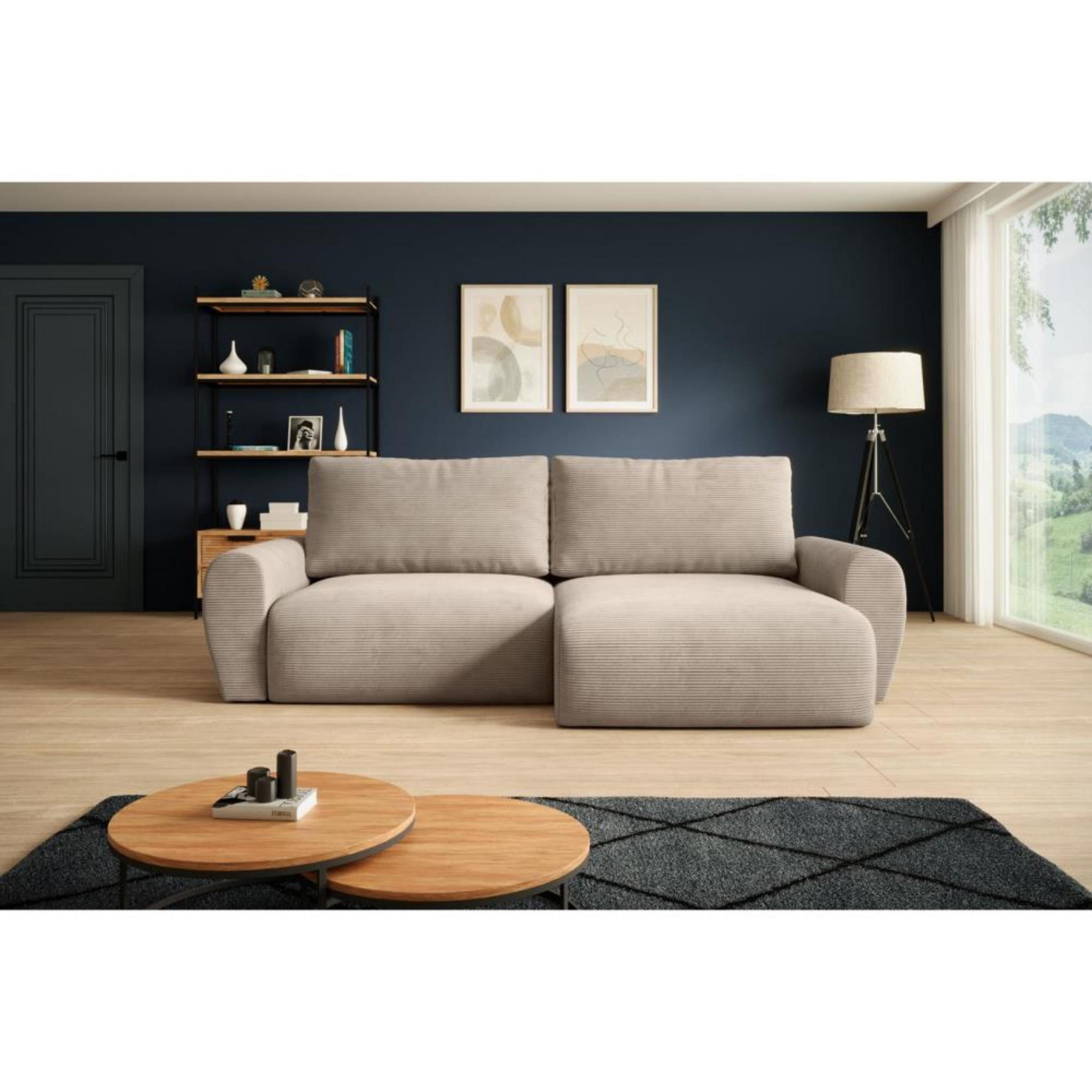 ECKSCHLAFSOFA Poss L cappuccino rechts - Cappuccino, Textil (253/153cm) - Beautysofa