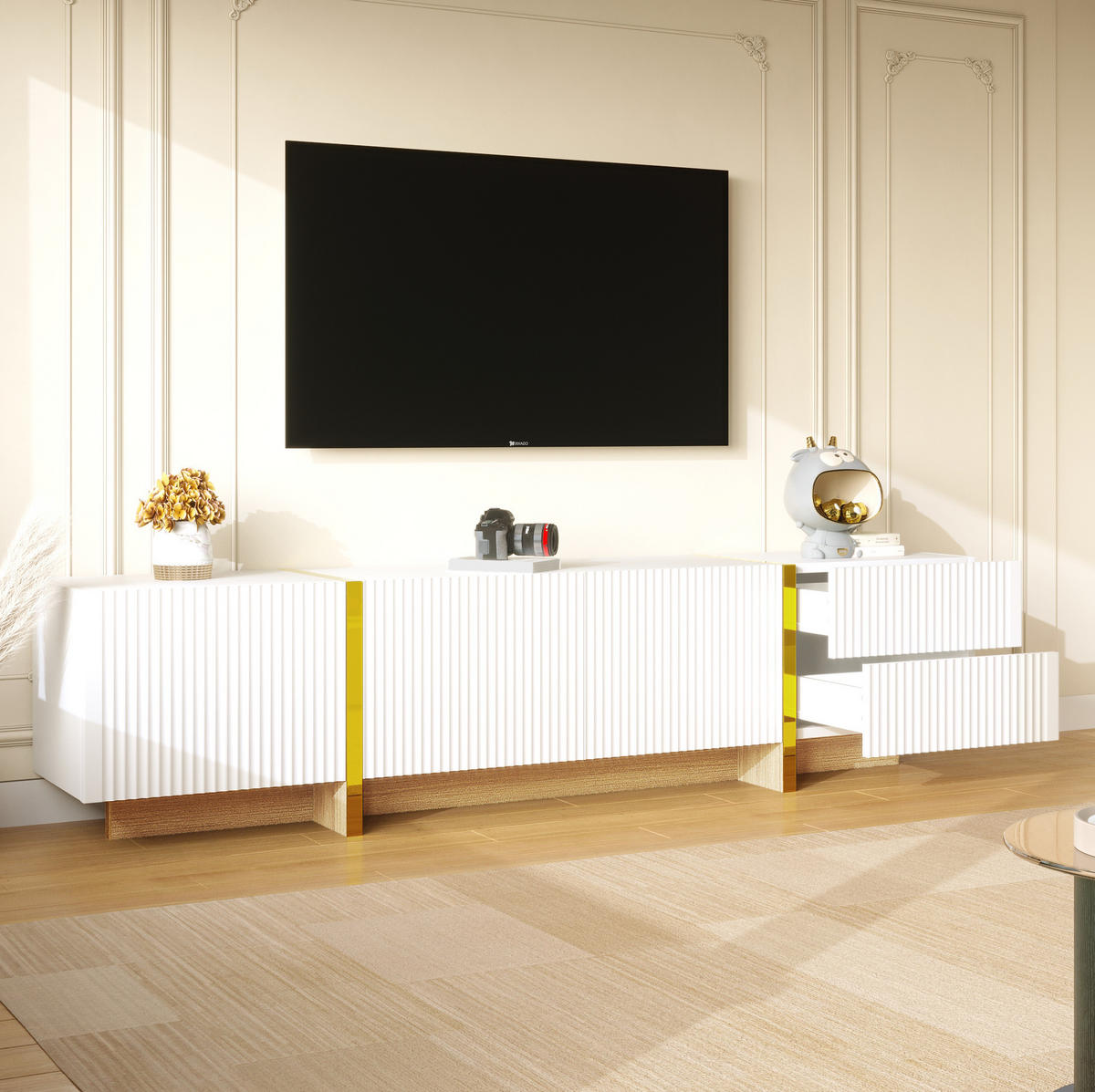 LOWBOARD 190/35/45 cm aus MDF und Spanplatte mit Dämpfungsscharnieren Weiß/Gold - Weiß, Holzwerkstoff (190/45/35cm) - Modenvie