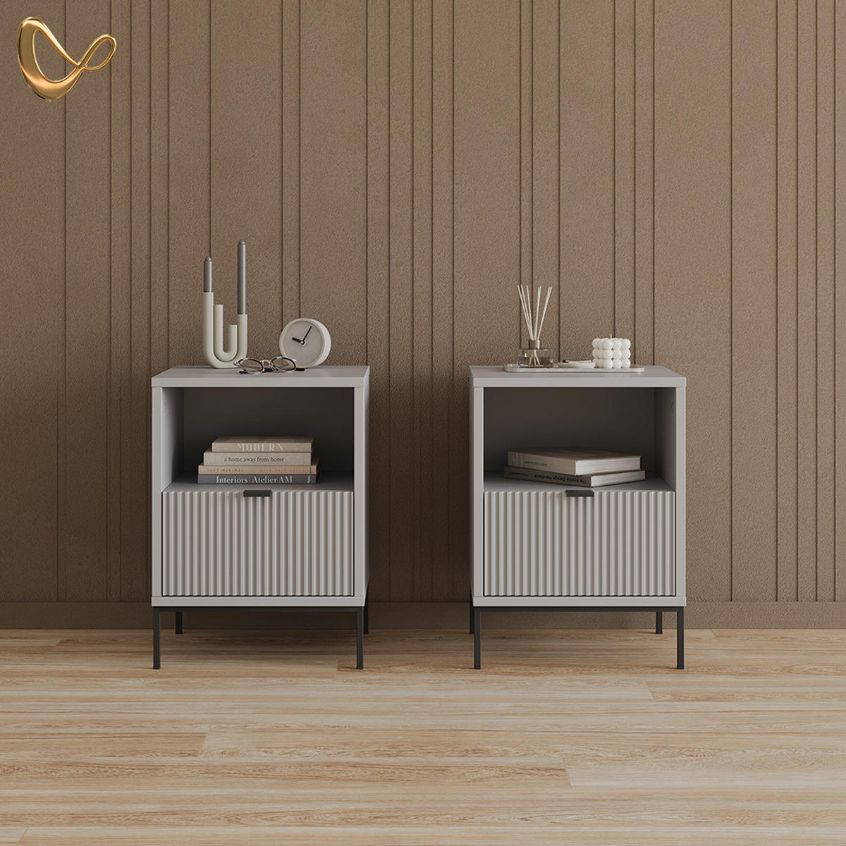 NACHTTISCH Aterno Grau 2er Set - Grau, Holzwerkstoff (40/55/38.1cm) - Livinity®