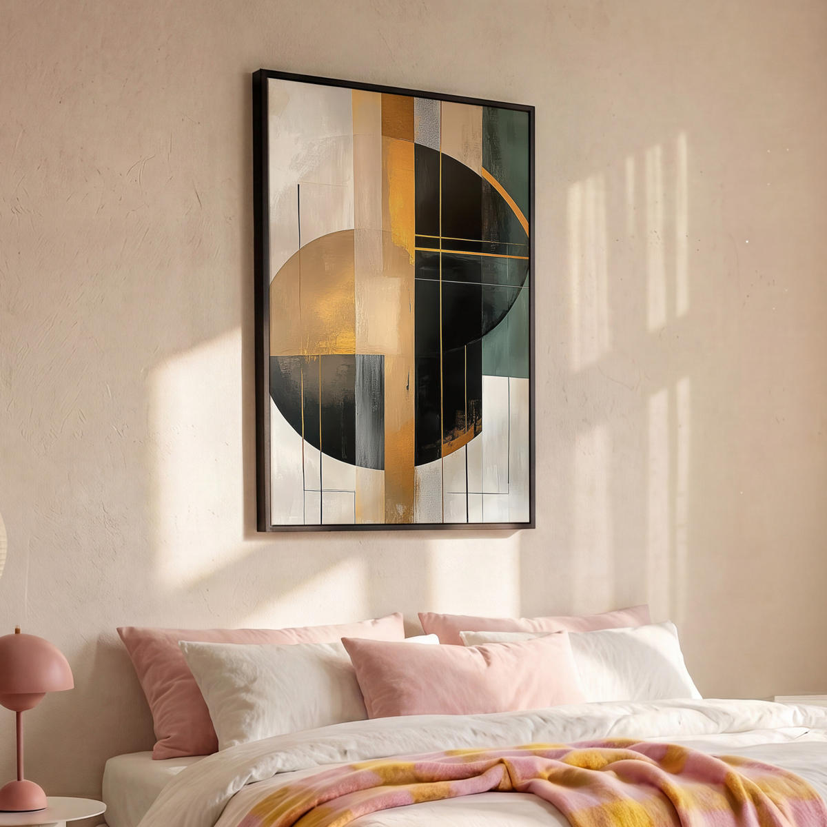 LEINWAND Bilder mit Rahmen - Abstrakt - Gold - Bronze - Grün - Formen - Modern - 100x150 - Multicolor, Textil (100/150cm) - MuchoWow