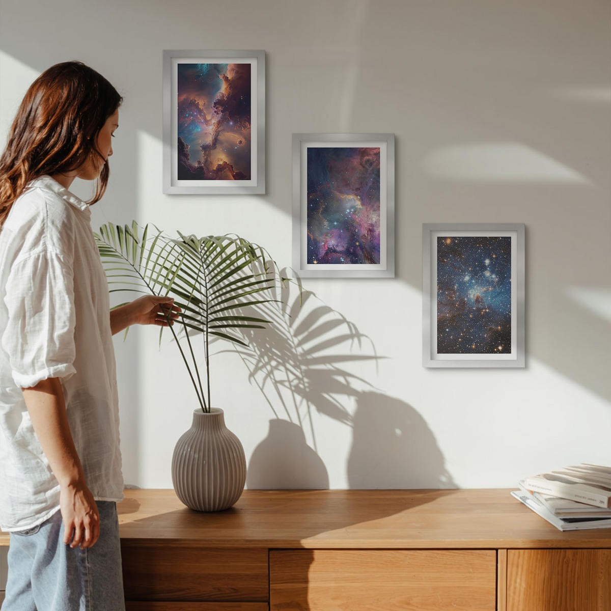 WANDBILDER 3er Set - 20x30 cm Silberner Rahmen - Kosmische Sternenlandschaften - Silberfarben, Kunststoff (20/30cm) - ArtPrintCave