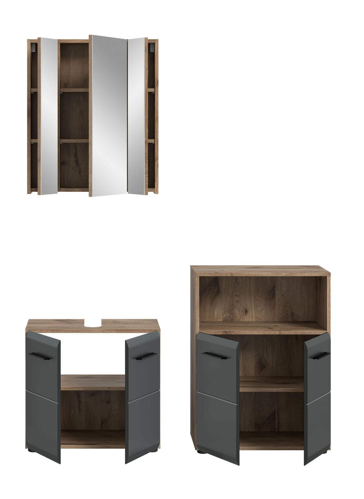 BADEZIMMER Alba 3-tlg. (B/H/T: ca. 135/185/30 cm) in Nox Oak /schwarz matt - Eichefarben, Holz (135/185/30cm)