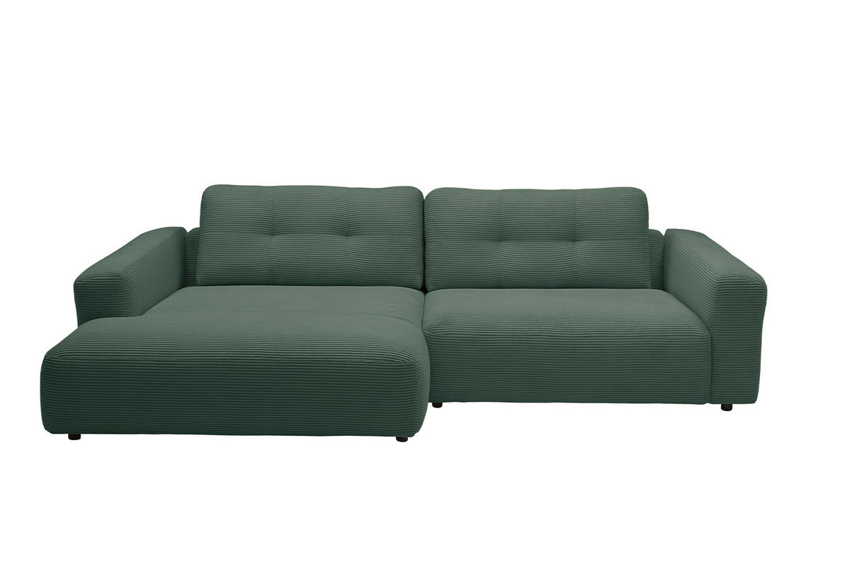 ECKSOFA XL MIKA Smaragdgrün Cord - Smaragdgrün/Schwarz, Kunststoff/Textil (296/167cm) - KAWOLA
