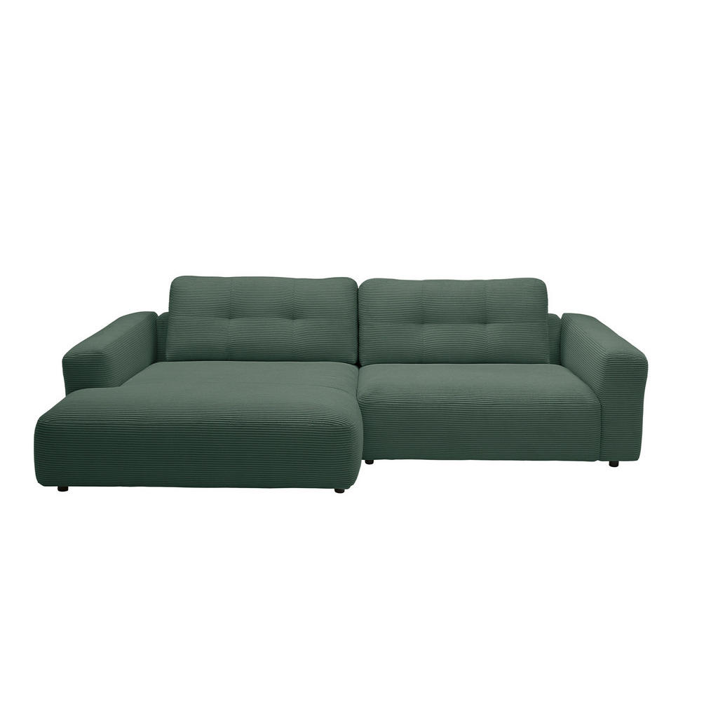 Thumbnail - Kawola Ecksofa, Smaragdgrün, Schwarz, Textil, Echtholz, 3-Sitzer, Füllung: Kaltschaum, Ottomane links, L-Form, 276x167 c...