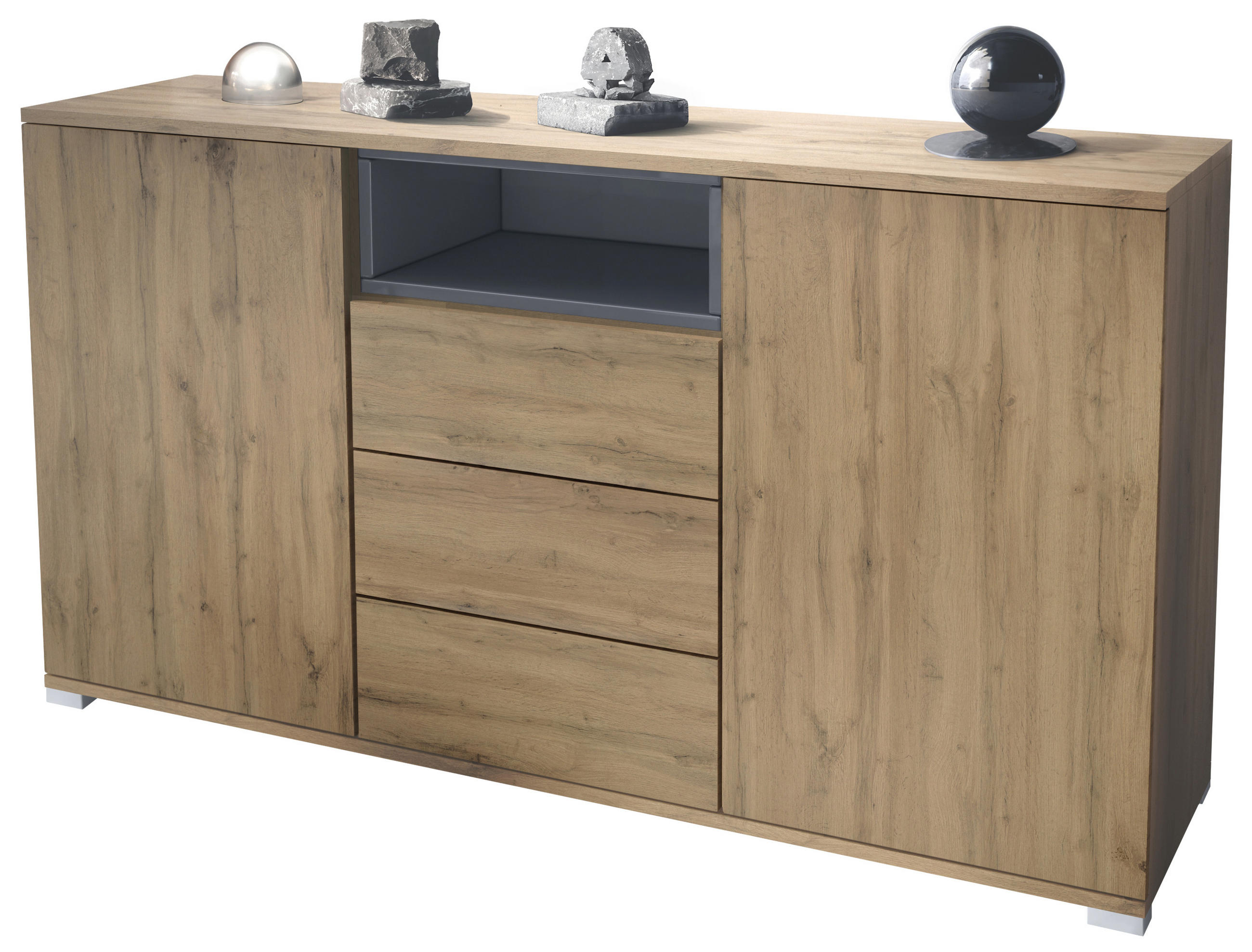 SIDEBOARD Skadu Grau Hochglanz - Grau, Holzwerkstoff (138.5/75.5/35cm) - Vladon