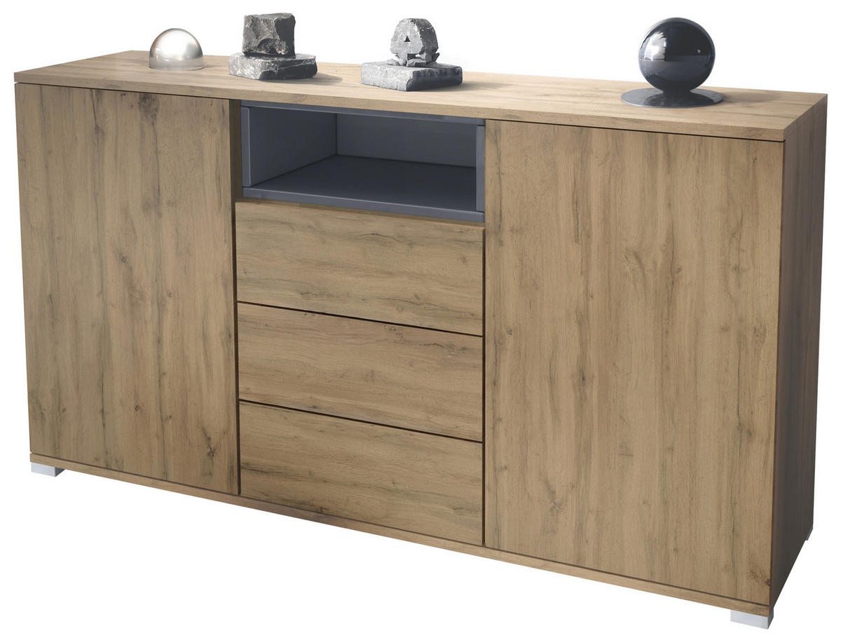 SIDEBOARD Skadu Grau Hochglanz - Grau, Holzwerkstoff (138.5/75.5/35cm) - Vladon