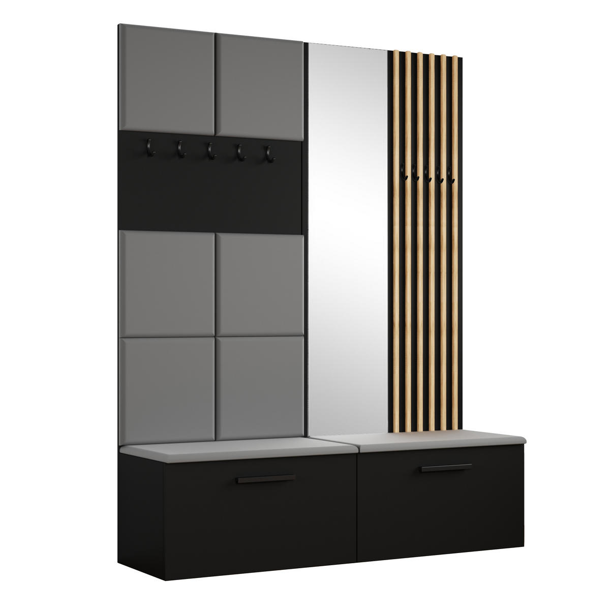 GARDEROBENSCHRANK MODULO 161,2/204/40 cm Modern Garderobe-Set Schwarz - Schwarz/Grau, Holzwerkstoff (161.2/204/40cm) - MASSENO
