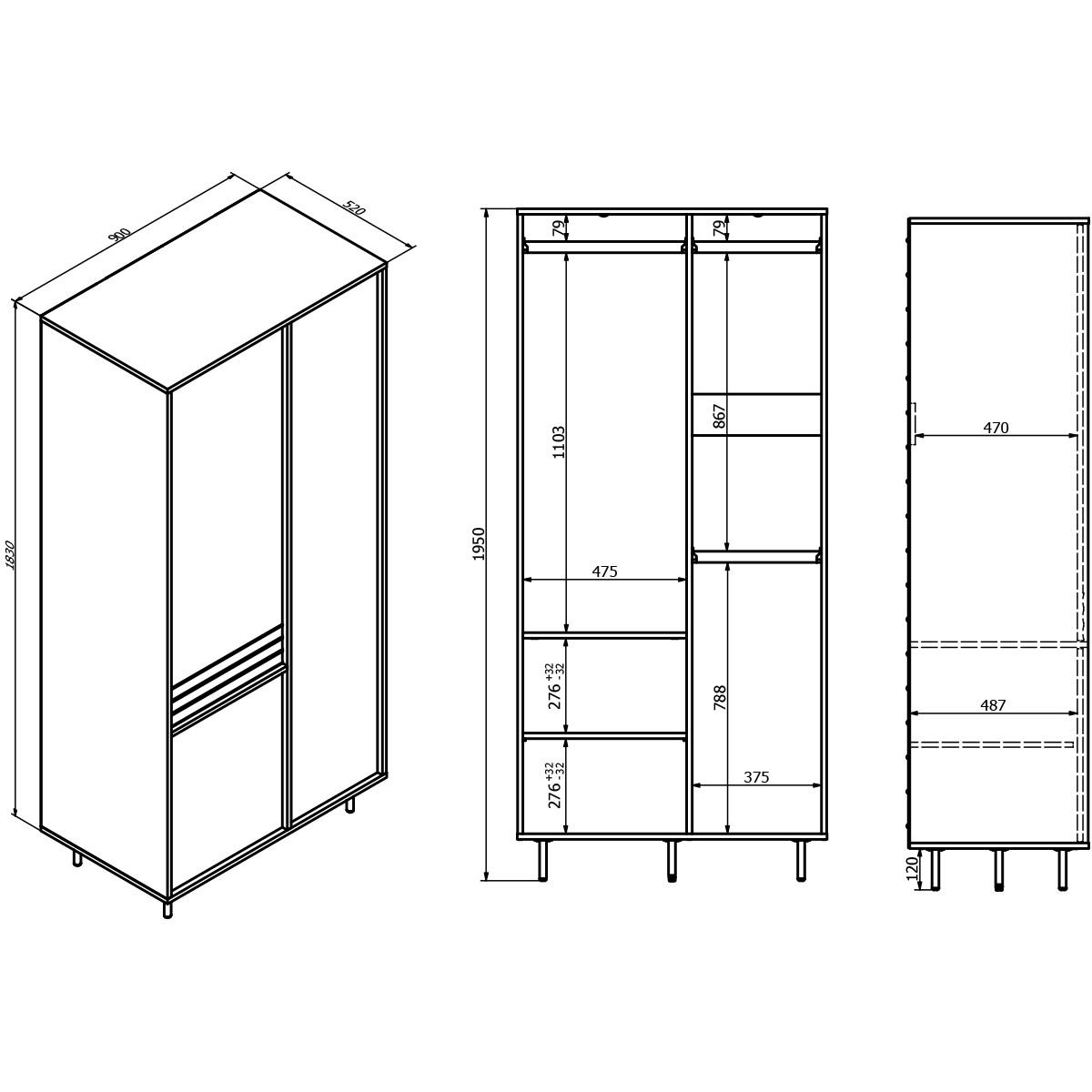 SCHRANK Astra Holz und Schwarz - Schwarz, Holzwerkstoff (90/195/52cm) - Petits-meubles
