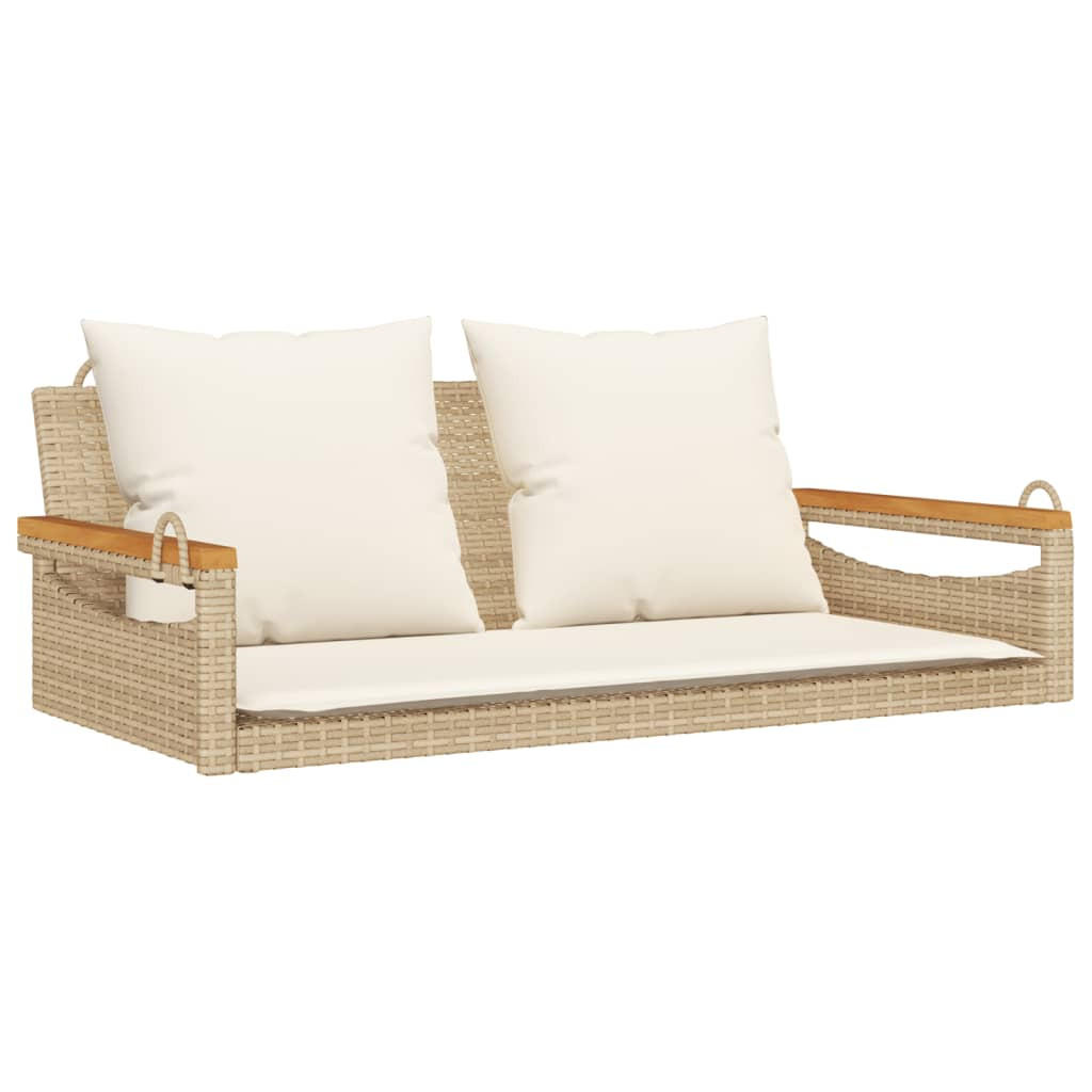 HÄNGEBANK mit Kissen Beige 109x62x40 cm Poly Rattan - Beige, Kunststoff (109/40/62cm) - furnicato