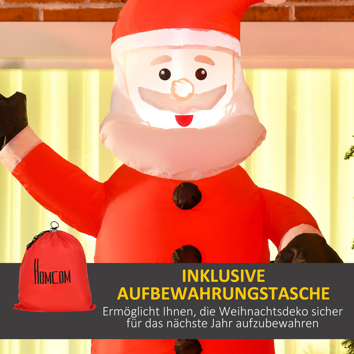 AUFBLASBARER Weihnachtsmann, Polyester, Mehrfarbig - Multicolor, Kunststoff (70/210/80cm) - HOMCOM