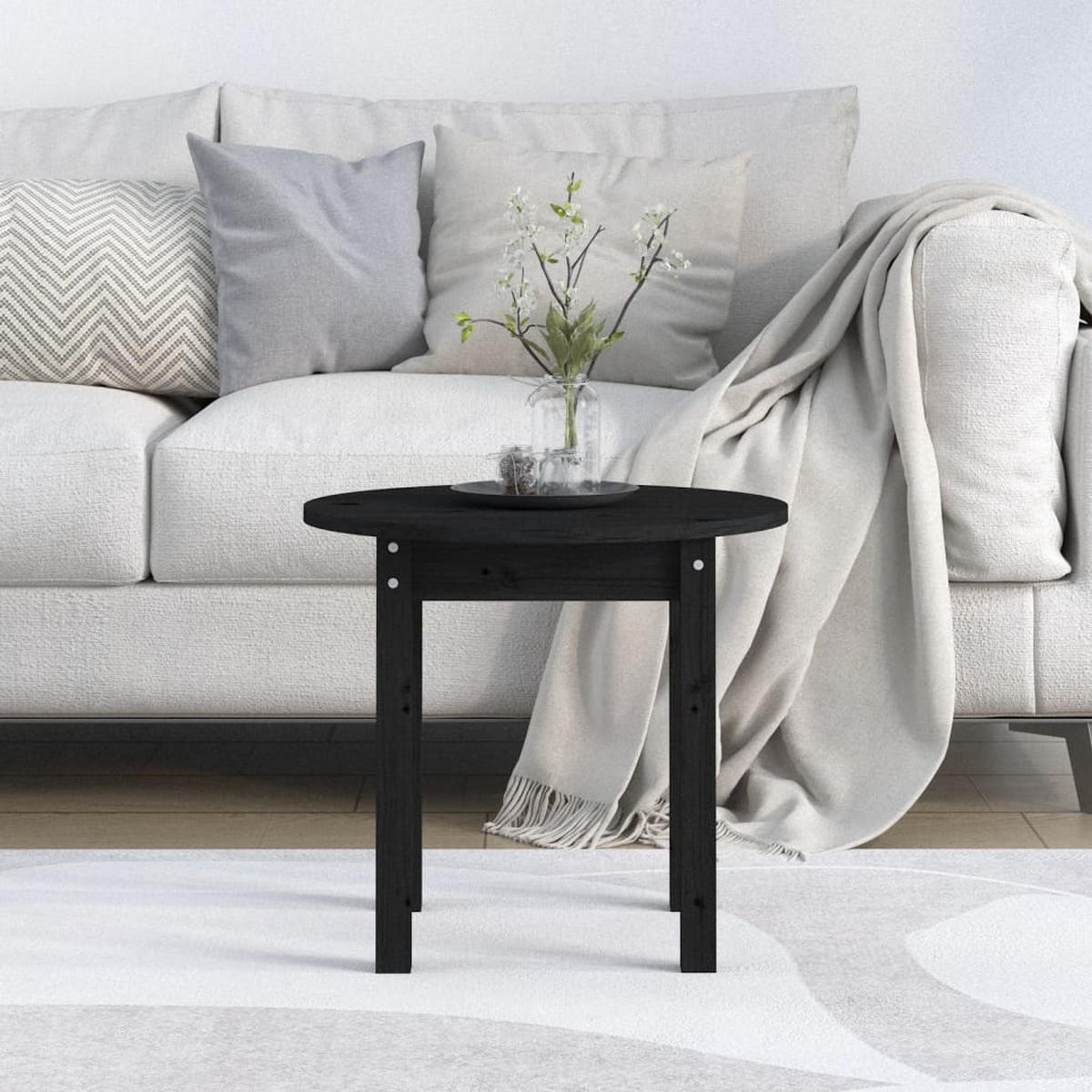 COUCHTISCH Schwarz Ø 45x40 cm Massivholz Kiefer - Schwarz, Holz (45/45/40cm) - furnicato