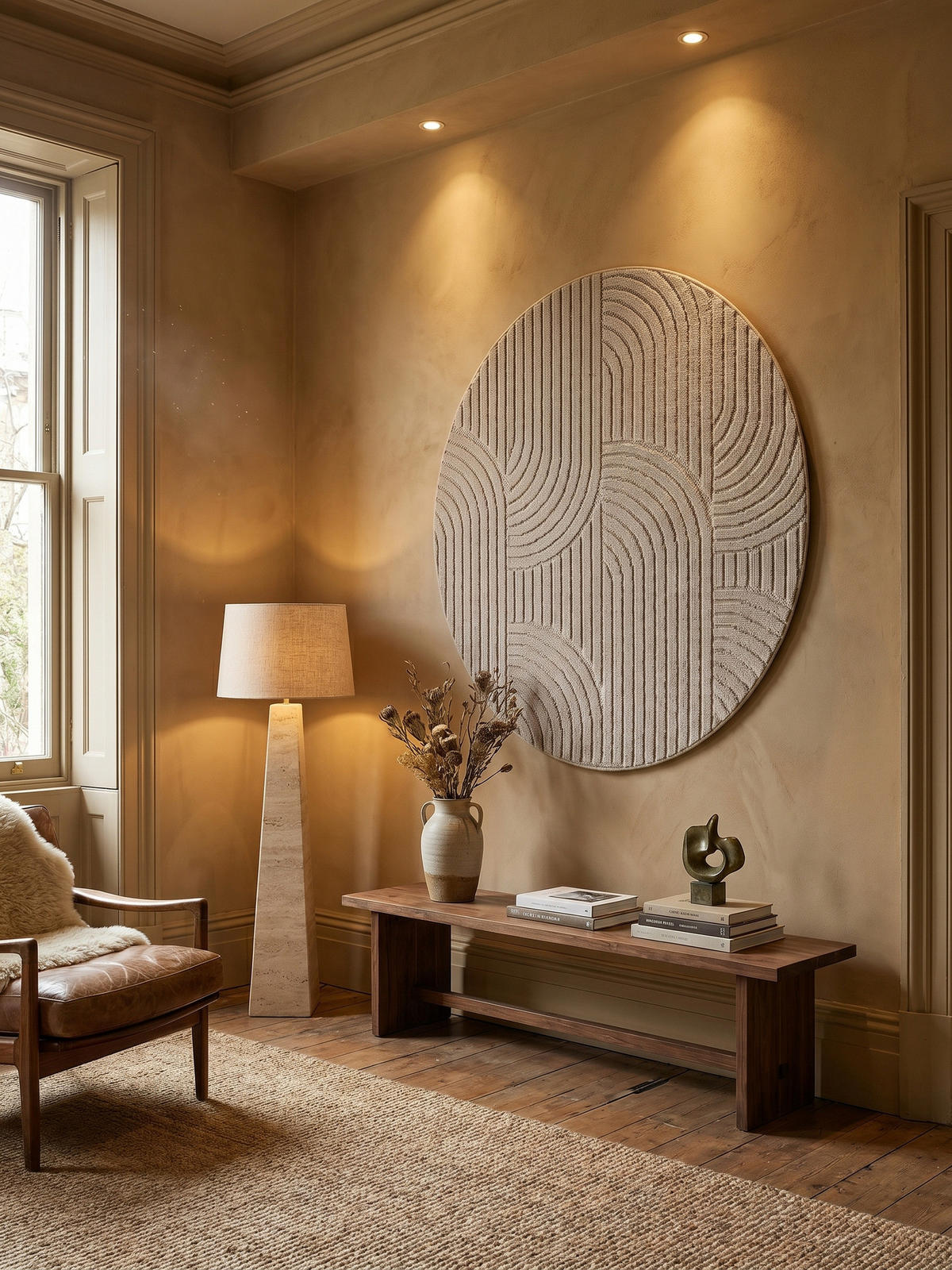 TEPPICH Flachgewebe LANGAU in Beige, mit geometrischen Bögen, Ø 80 cm - Beige, Textil (80/80cm) - KADIMA DESIGN