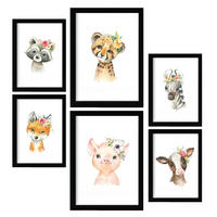 POSTER Set Mit 6 Ästhetisches Blumentier Größe A3 & A4 Schwarzer Rahmen - Schwarz, Papier (29.7/1cm) - Nacnic