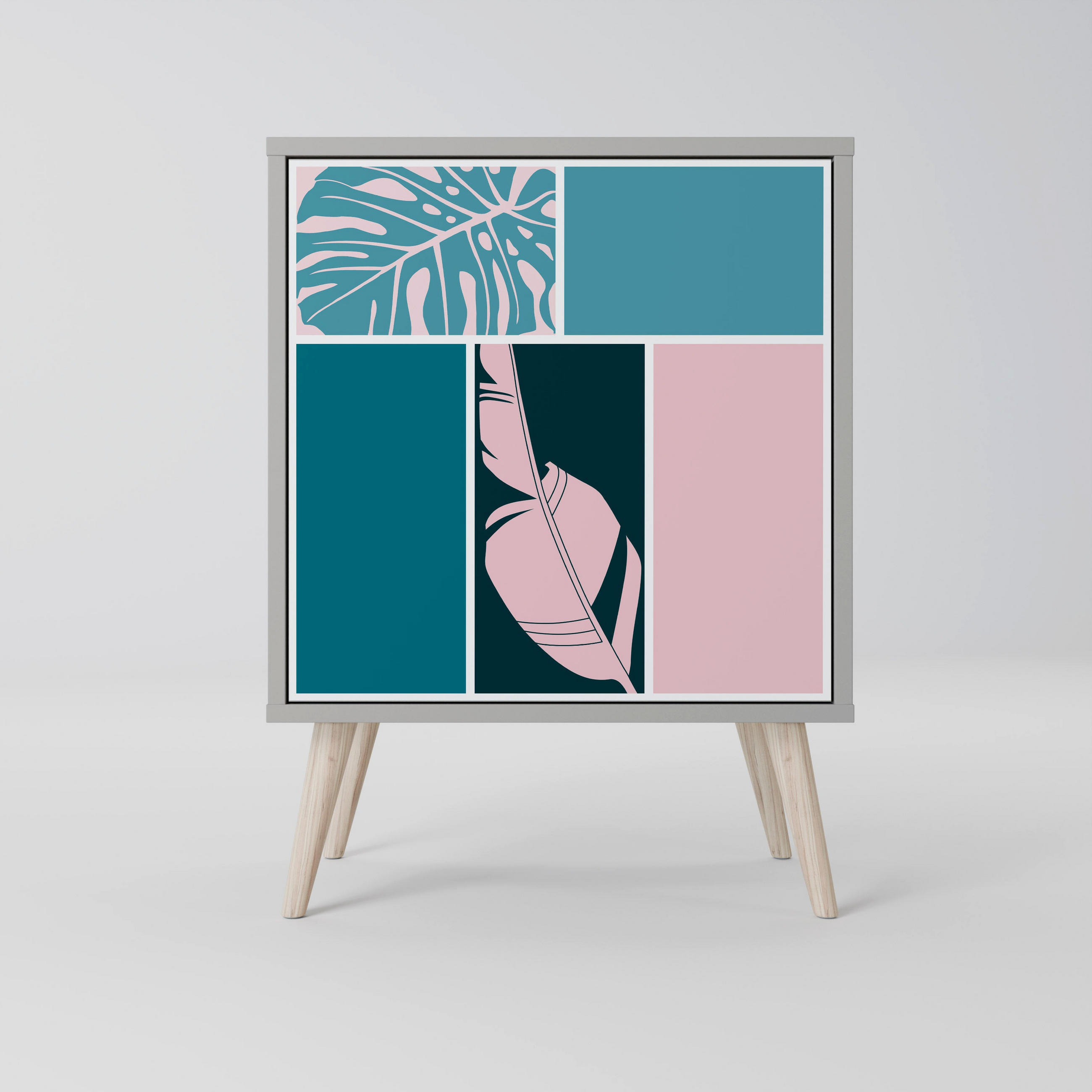 SIDEBOARD COMBINATION OF SHAPES, Grau, 57,5x42x77,5 cm, Schräge Buchenholzfüße - Buchefarben/Multicolor, Holzwerkstoff/Buchenholz (57.5/77.5/42cm) - SpaceRebels