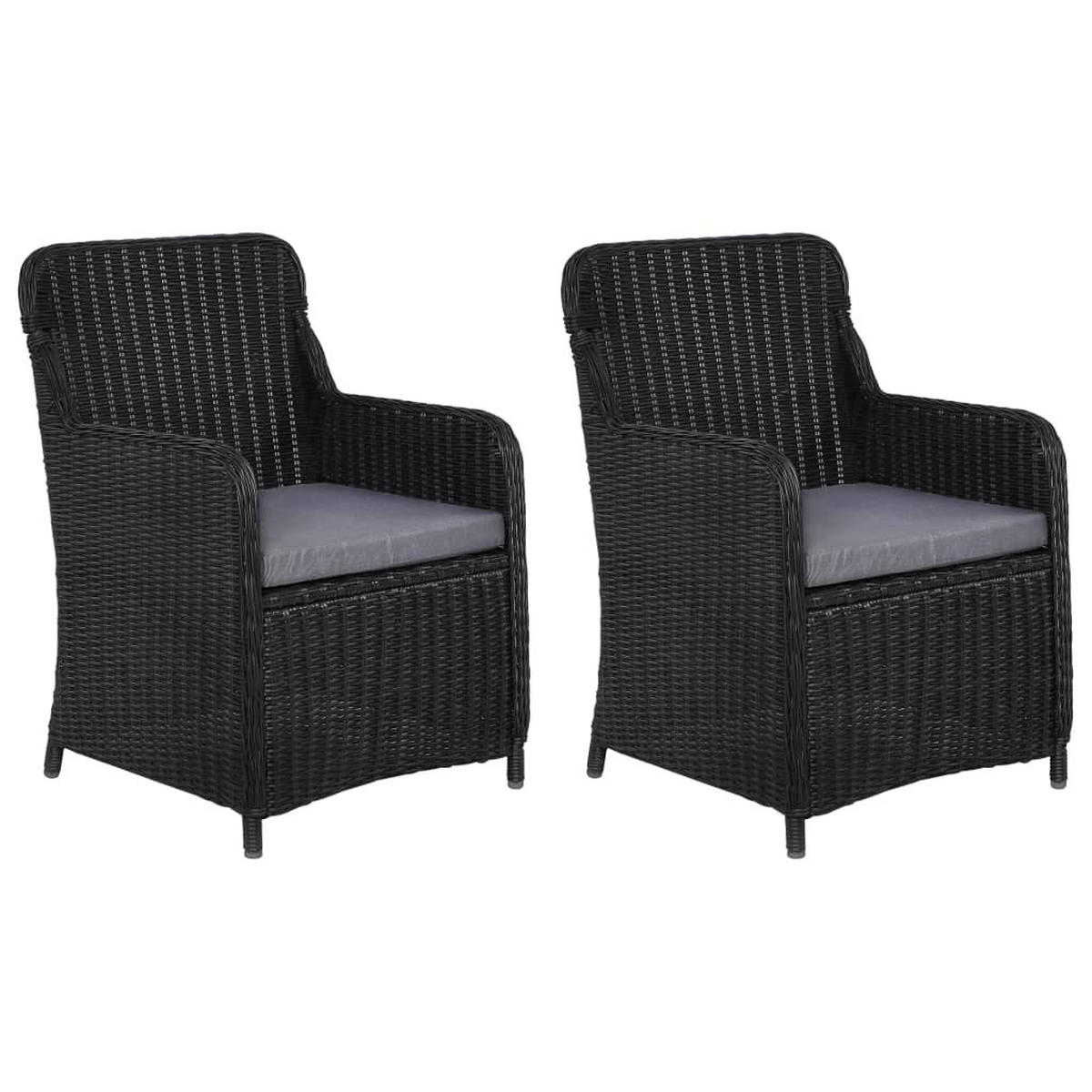 GARTENSTÜHLE mit Polster 2 Stk. Poly Rattan Schwarz - Schwarz/Grau, Kunststoff (64/90/65cm) - furnicato