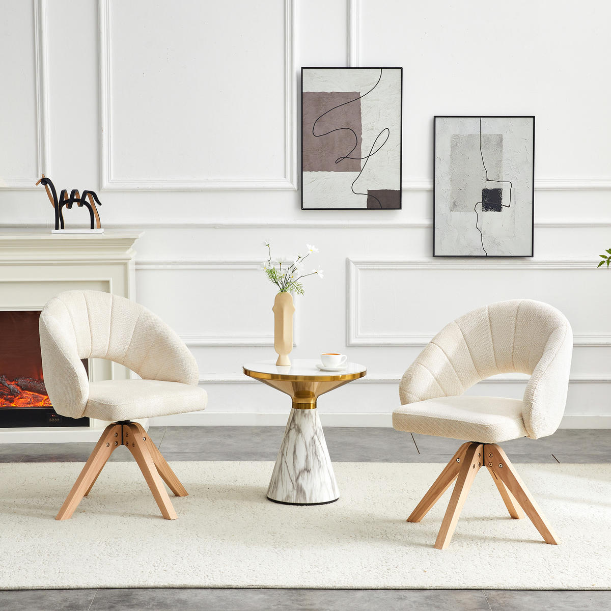 ARMLEHNSTUHL-SET DE-36624 2 Stück mit Stoffbezug und Massivholzbeinen Beige - Beige, Holz (49/84/46cm) - ComfortXL