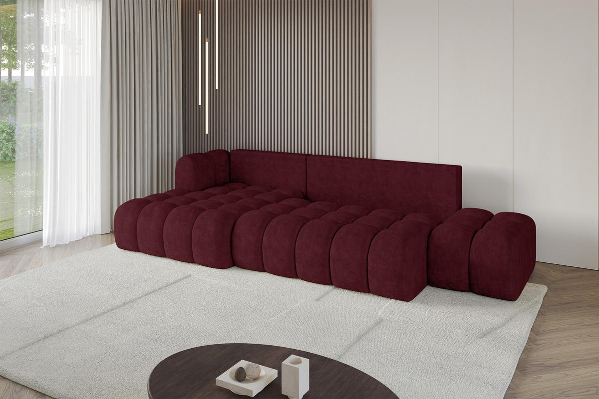 ECKSOFA mit Schlaffunktion Ottomane Links OLEA-L2 321x164x75 Bordeauxrot Velours - Bordeaux/Schwarz, Holzwerkstoff/Kunststoff (321/164cm) - ALTDECOR