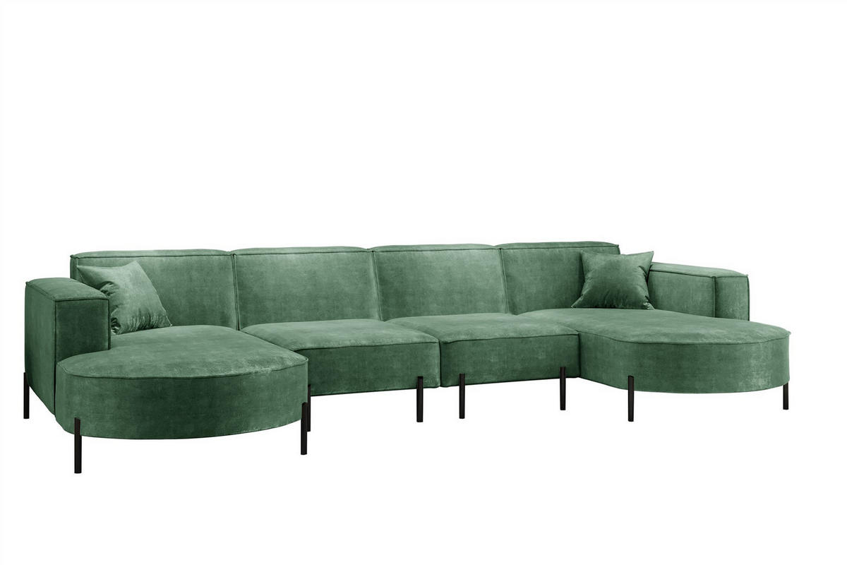 WOHNLANDSCHAFT Valencia Xl - Grün, Holzwerkstoff/Textil (384/80/165cm) - Fun Möbel