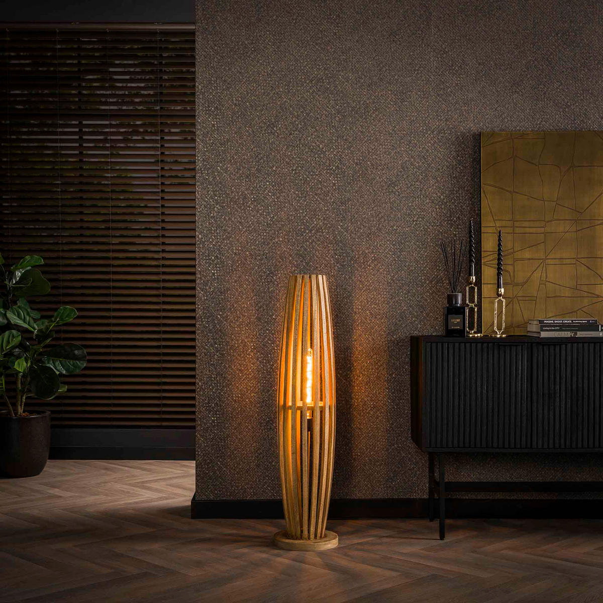 STEHLEUCHTE Orbit Braun 22/105/ 22 cm - Braun, Holz (22/105/22cm) - Hoyz Collection