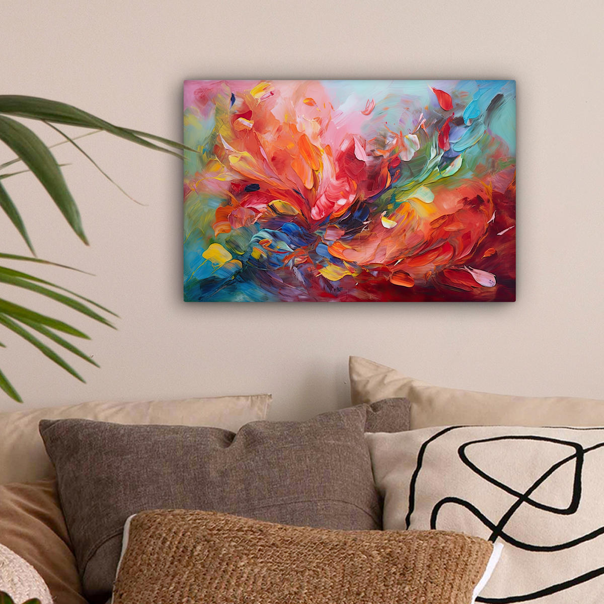 LEINWANDBILD Ölgemälde - Kunst - Abstrakt - Farbenfroh 30x20 cm - Altrosa, Textil (30/20cm) - MuchoWow