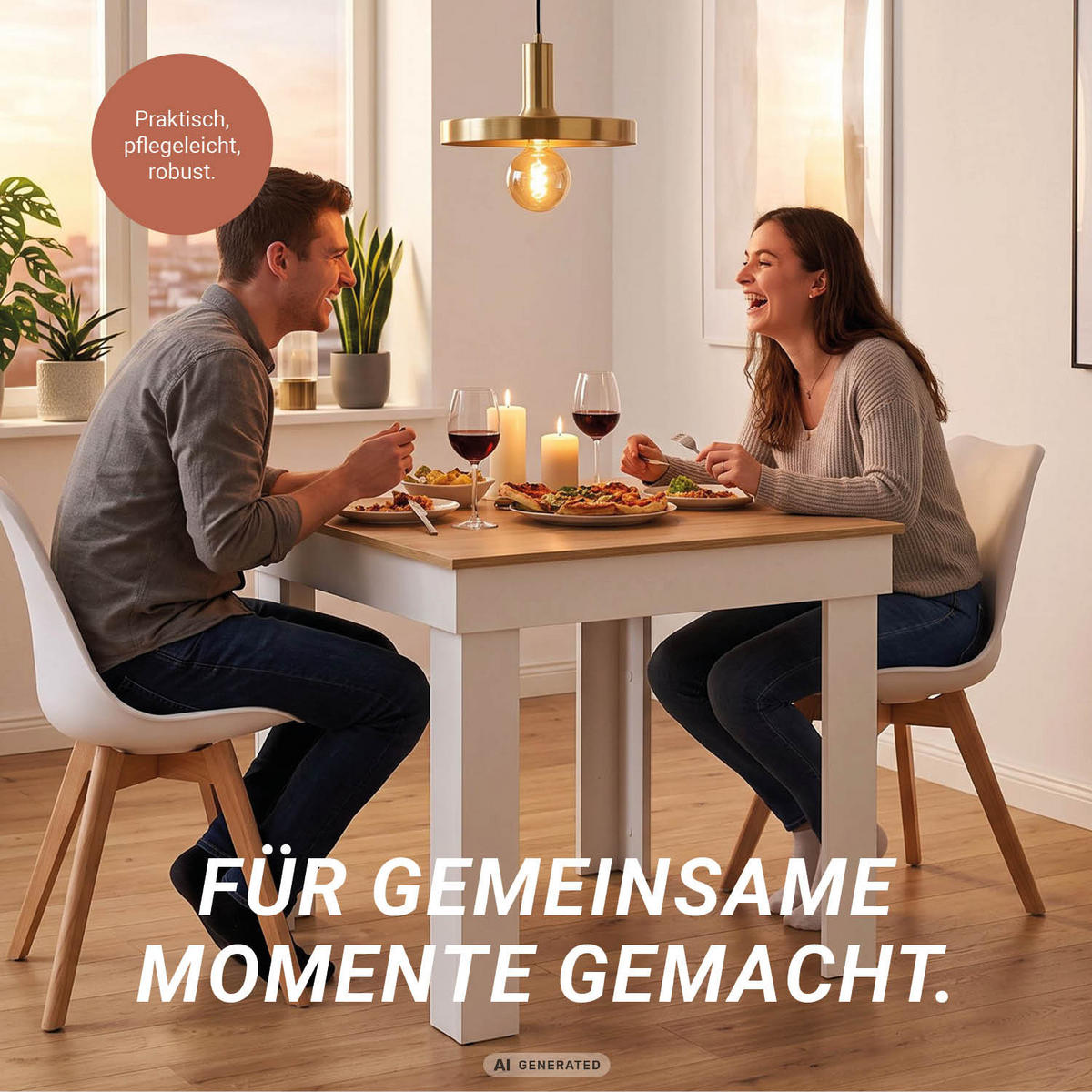 ESSTISCH in Naturfarbe 80/80/73 cm Holz - Weiß/Naturfarben, Holzwerkstoff (80/80/73cm) - Homestyle4u
