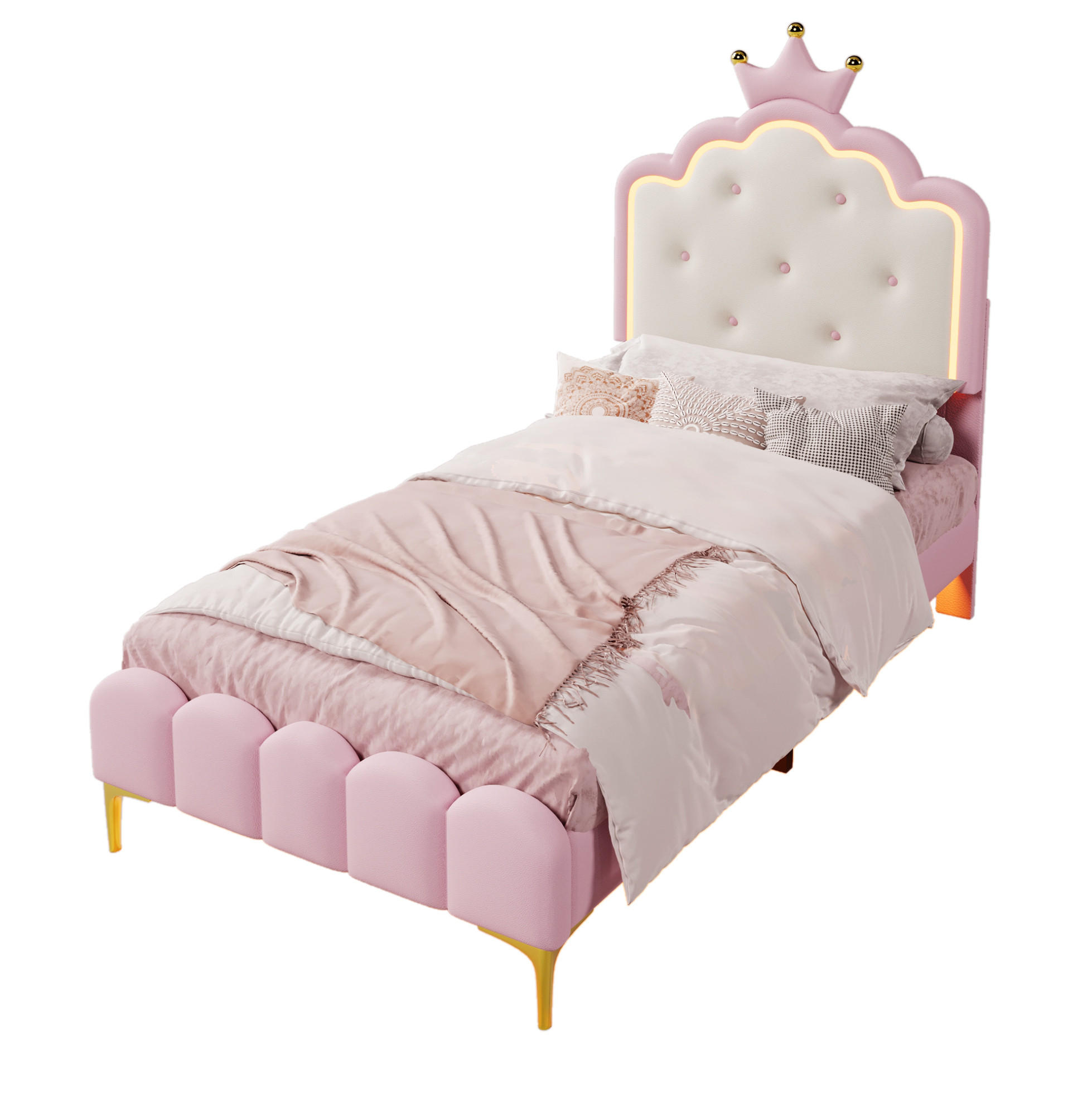 POLSTERBETT 90/200 cm Rosa aus PU mit Lattenrost und LED-Beleuchtung - Rosa, Kunststoff (90/200cm) - OKMYHOME