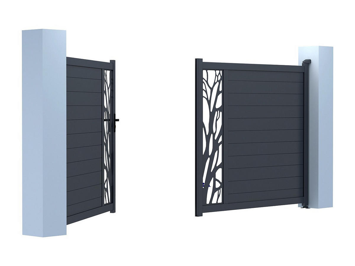 FLÜGELTOR - 351cm x 4.5cm - Aluminium - anthrazitgrau - LABRIT II - Anthrazit, Metall (351/164.05cm) - Vente-Unique
