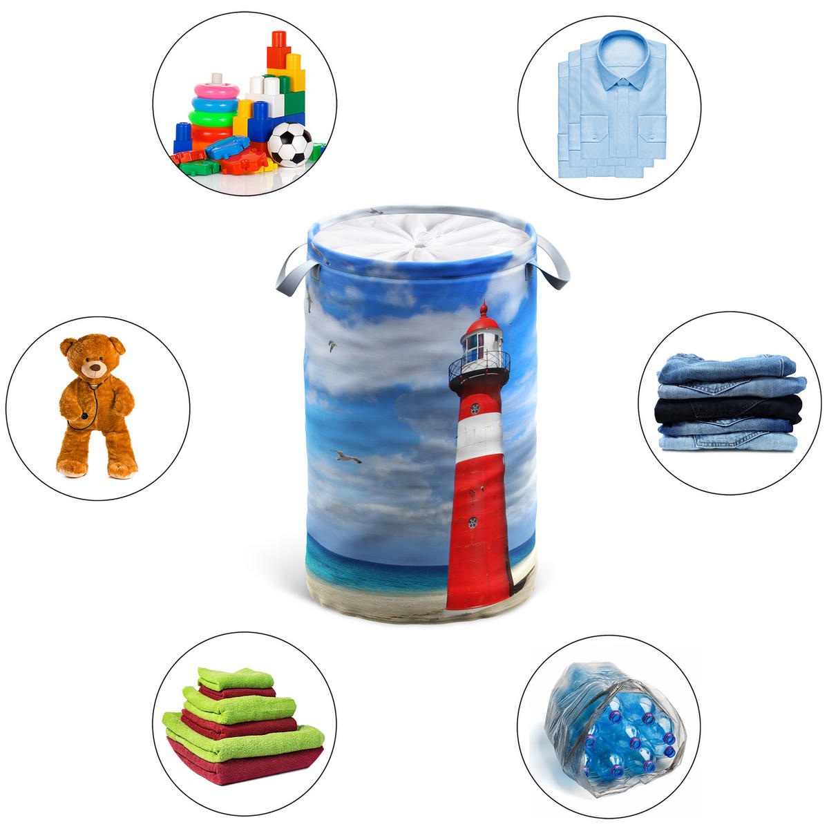 WÄSCHEKORB Leuchtturm - Blau, Textil (37/55/55cm) - Sanilo