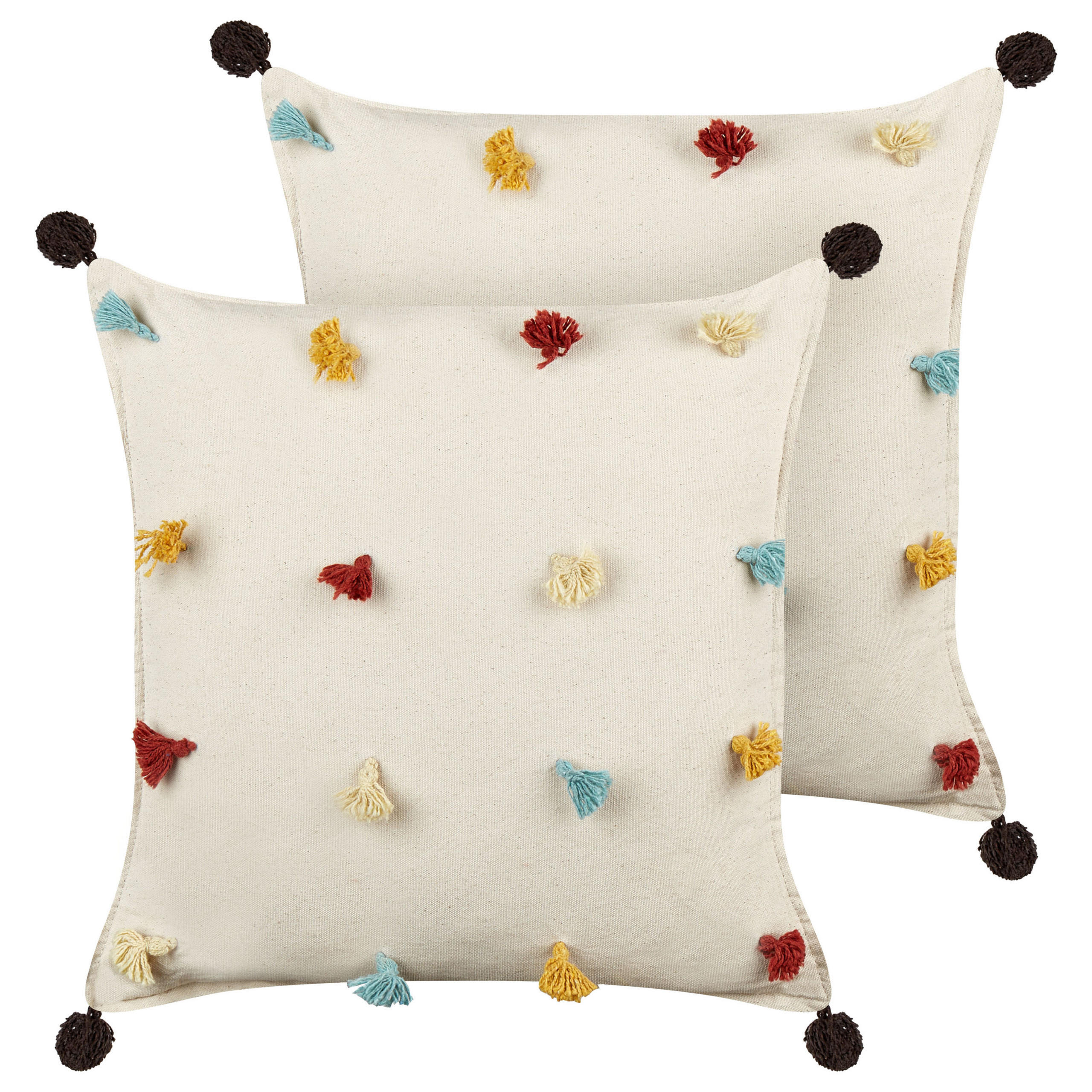DEKOKISSEN 2er-Set Beige 45/45 cm Fussel - Beige/Multicolor, Textil (45/45cm) - Beliani