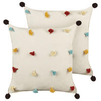 DEKOKISSEN 2er-Set Beige 45/45 cm Fussel - Beige/Multicolor, Textil (45/45cm) - Beliani