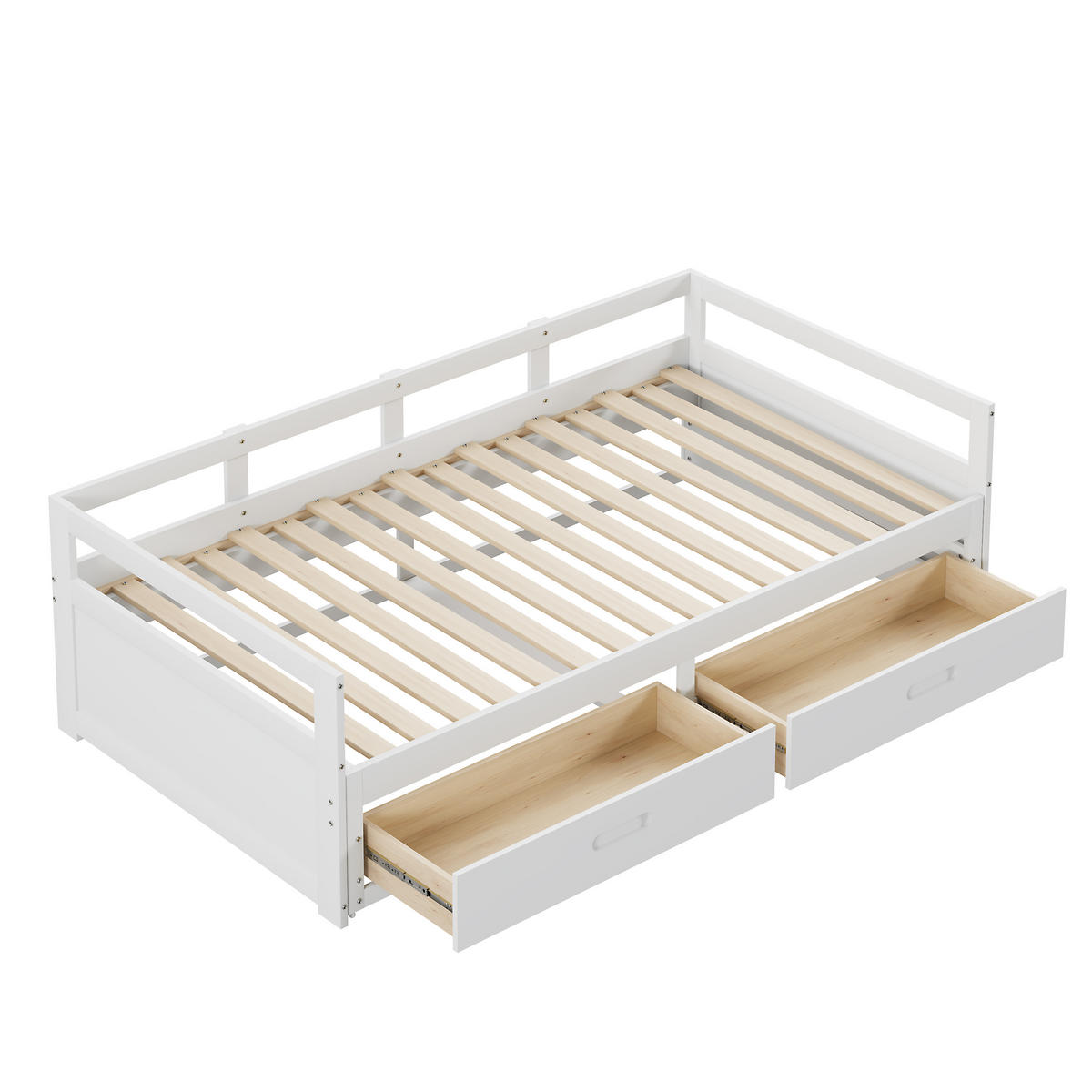 BETT ausziehbar mit Stauraum Kiefernholz weiß 90/200 cm - Weiß, Holz (90/200cm) - OKWISH