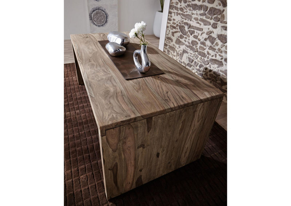 SCHREIBTISCH Sheesham 178x90x78 grau geölt NATURE GREY #711 - Grau, Holz (90/178/76cm) - Massivmoebel24
