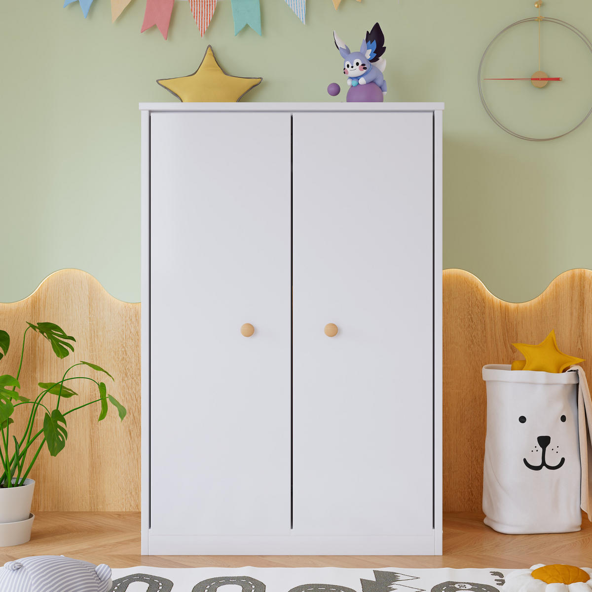 OMARA za oblačila 80/50/120 cm s palico, 2-vratna, prostorsko varčna, Bela - bela, les (80/120/50cm) - Redom