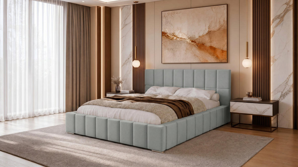 POLSTERBETT 200x200 cm, Alma, Doppelbett mit Bettkasten, Lattenrost aus Holz, Velourstoff, Silbern - Silberfarben, Holz/Kunststoff (200/200cm) - Marpur