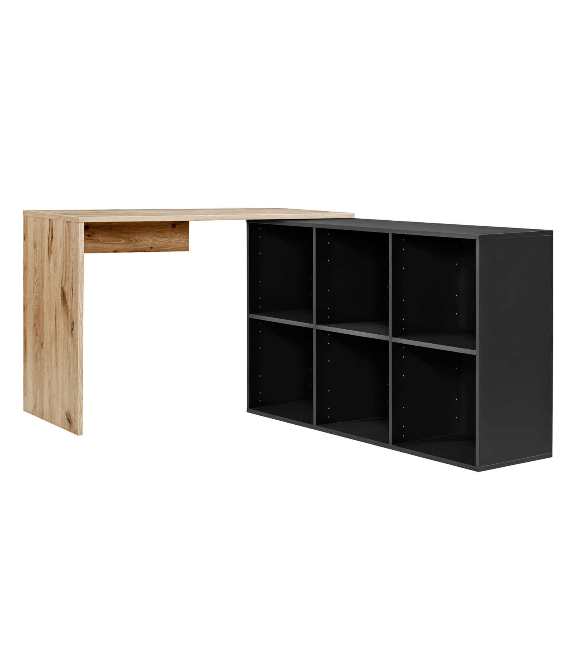 ECKSCHREIBTISCH Der Produktive - Eichefarben/Schwarz, Holzwerkstoff (54/112/77cm) - Mokebo