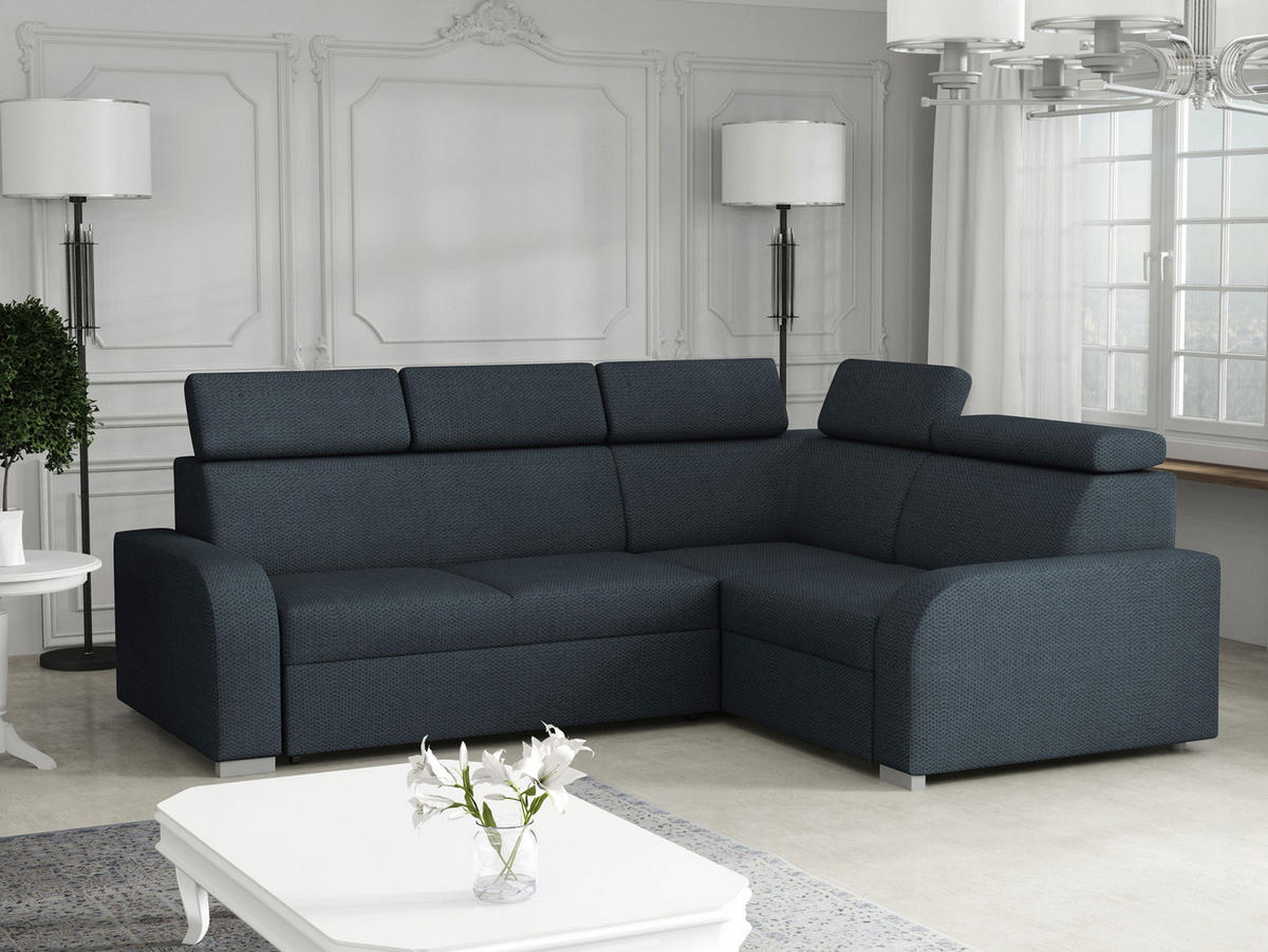 ECKSOFA Oslo 2rR1 80 - Silberfarben/Dunkelblau, Holz/Kunststoff (250/200cm) - MIRJAN24