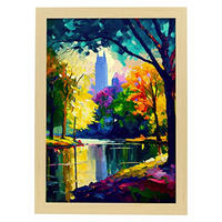 POSTER Zentralpark Im Ölgemälde Stil A3 Rahmen Aus Hellem Holz - Beige, Papier (29.7/5/42cm) - Nacnic