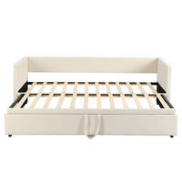 POLSTERBETT Ausziehbares Beige 90/200 cm mit Lattenrost - Beige, Leder (90/200cm) - OKWISH