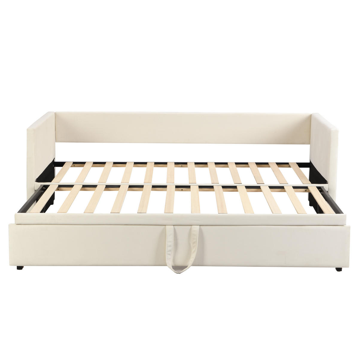 POLSTERBETT Ausziehbares Beige 90/200 cm mit Lattenrost - Beige, Leder (90/200cm) - OKWISH