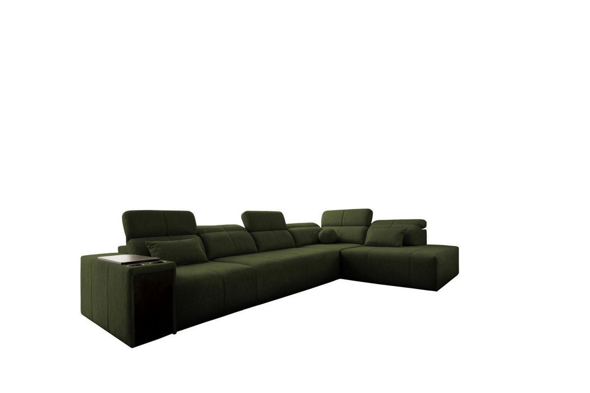 ECKSOFA L-Form Mindy XI Mit Schlaffunktion Und Verstellbarer Rückenlehne Stoff Verita Dunkelgrün Rechts - Dunkelgrün, Holz/Textil (350/230cm) - Kaiser Möbel