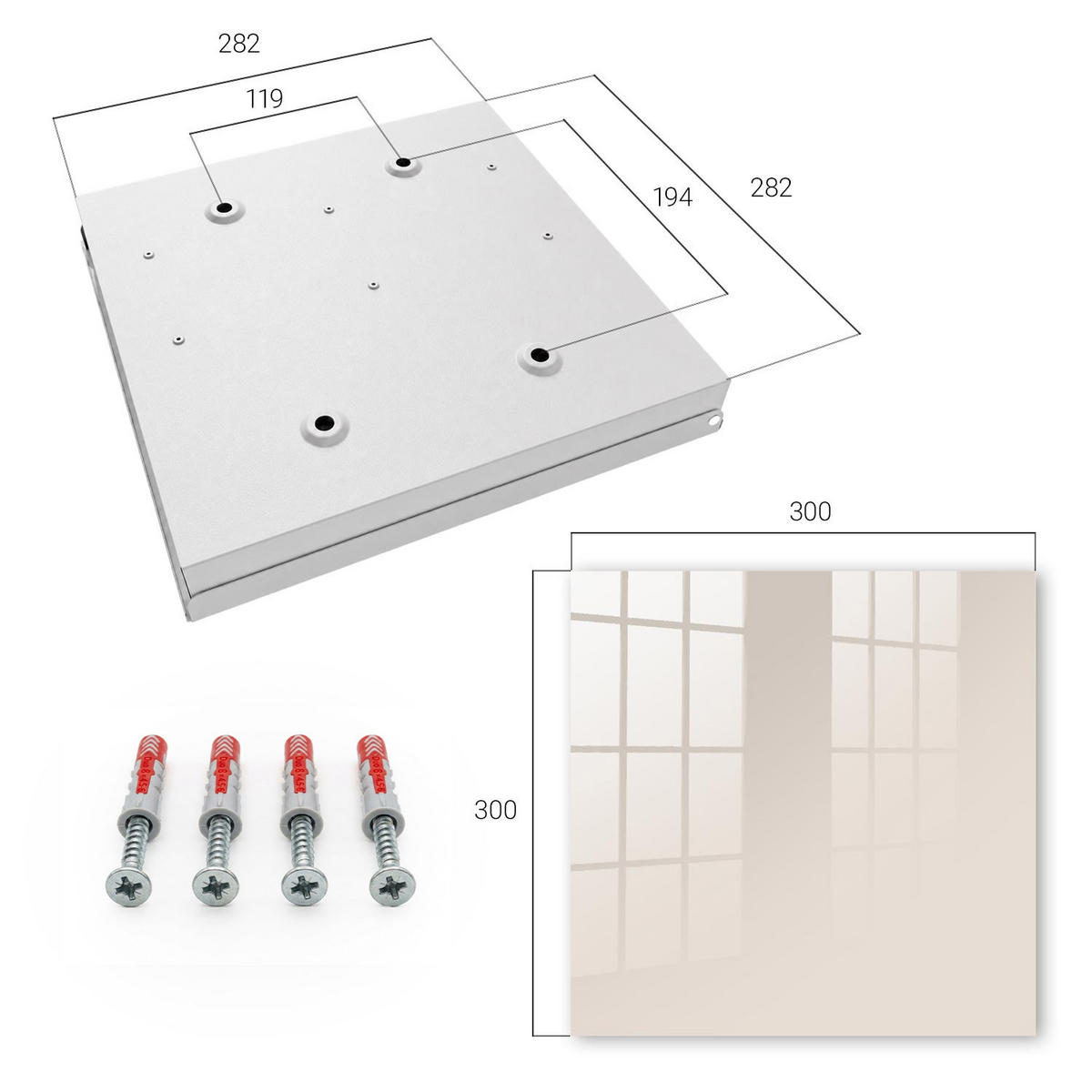 SCHLÜSSELBOX Weiß 30x30 cm – Türöffnung nach rechts - Beige Stein - Creme, Metall (30/30/5cm) - TULUP