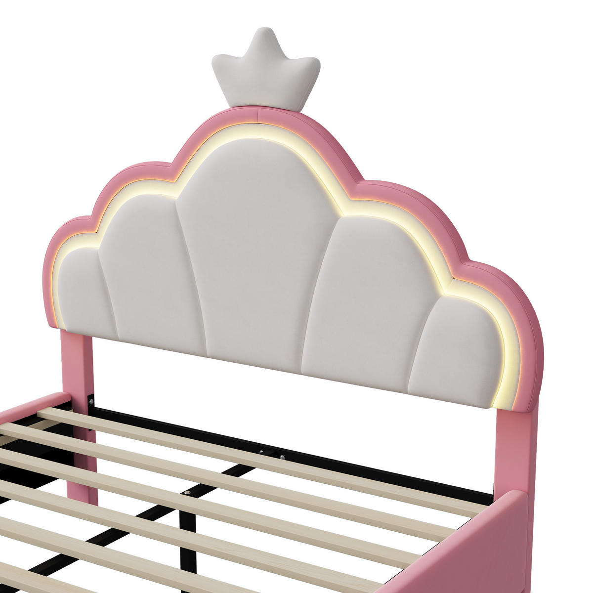 POLSTERBETT 140x200 cm, Rosa, mit Lattenrost, LED-Beleuchtung - Rosa, Textil/Metall (140/200cm)