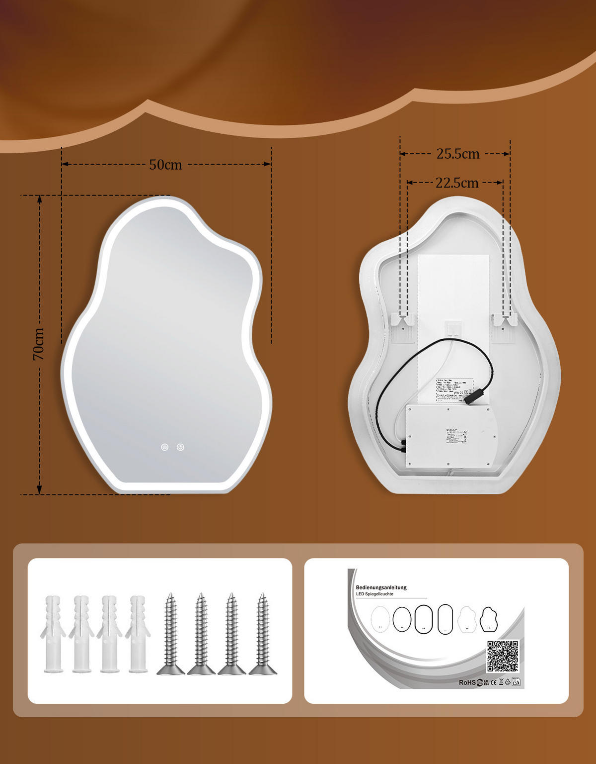 LED BADEZIMMERSPIEGEL 3.4/50/70cm - Weiß, Glas (3.4/70/50cm) - Nettlife