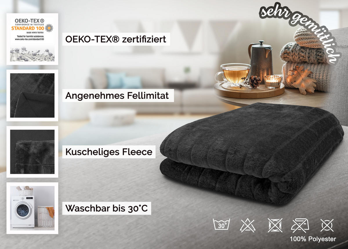 KUSCHELDECKE, 150x200 cm, 100% Polyester, Schwarz - Schwarz, Textil (150/200cm) - Zollner