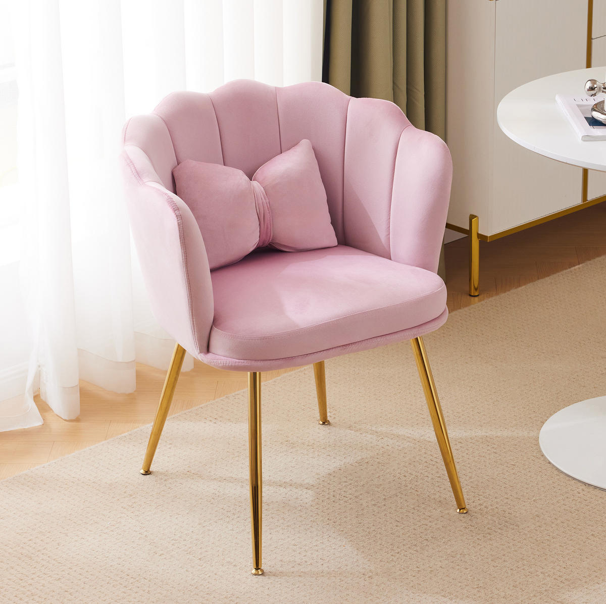 SESSEL 68x78x94.5 cm in Pink, Samt mit Blütenblatt-Rückenlehne, Metallbeine - Pink, Textil (58/77/63cm) - Modfu