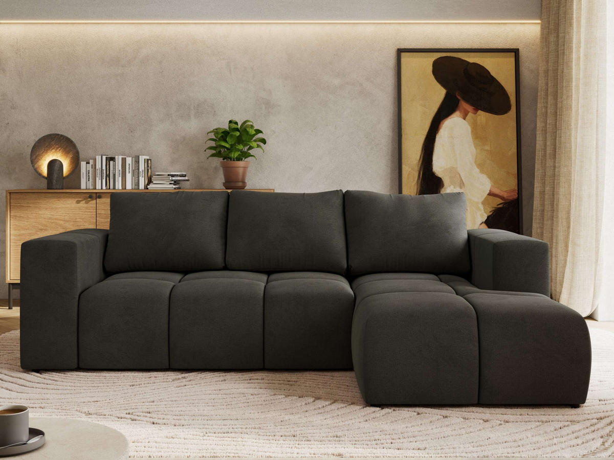 ROHOVÁ SEDAČKA MONIVA L - Tmavě šedá Samet - Pravá Strana - černá/tmavě šedá, textil/plast (266/164cm) - MKS