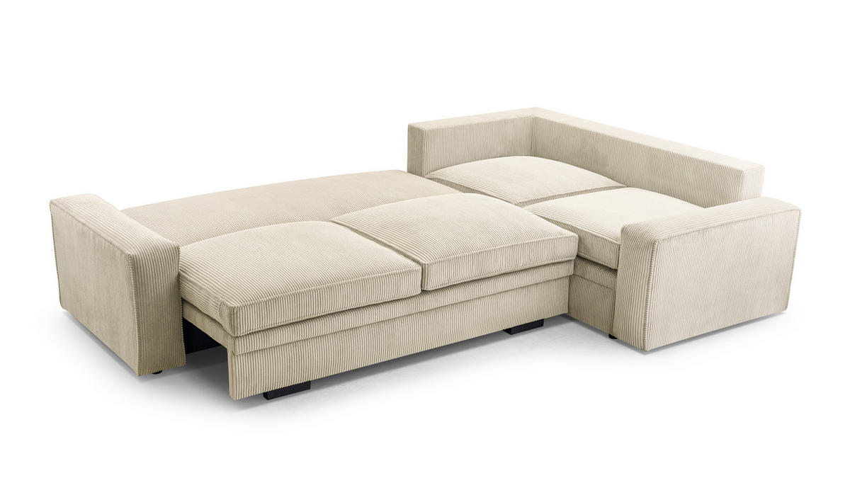 ECKSOFA L Form Treville Beige 296/196/94 cm – Links, mit Bettkasten und Schlaffunktion - Beige/Schwarz, Kunststoff/Textil (196/296cm) - AX Living